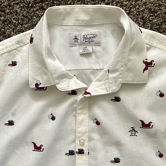 Penguin by Munsingwear, White Christmas Button Down Shirt, Size Large, Holiday - Picture 2 of 12